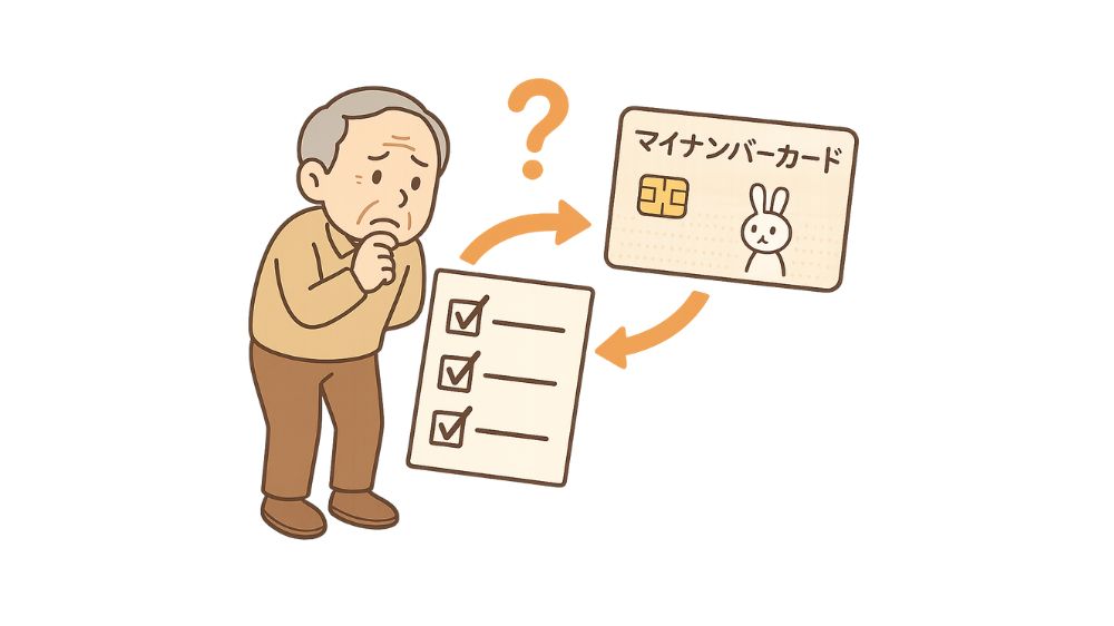 高齢者男性が保健所とマイナンバーカードの切り替えを考えている
