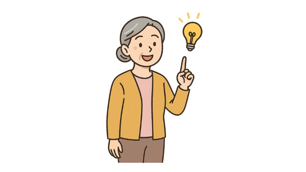 高齢者女性が何かヒントを考え出した表情をしている