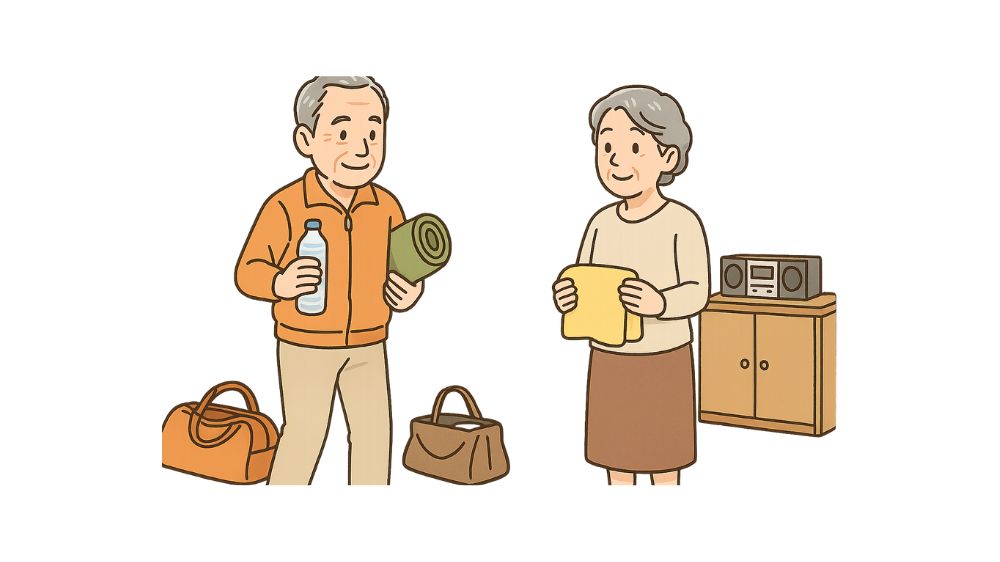 高齢者夫婦がダンスの準備をしている