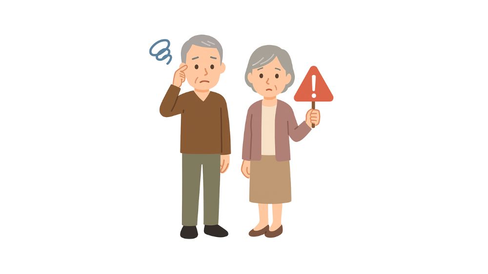 高齢者夫婦が何やり考え込んでいる