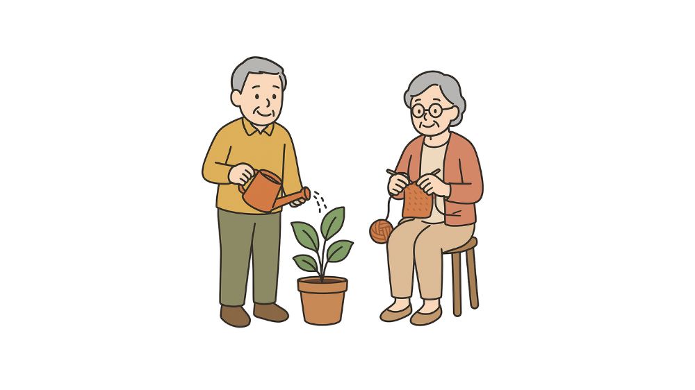 高齢者夫婦が自分の趣味に勤しんでいる