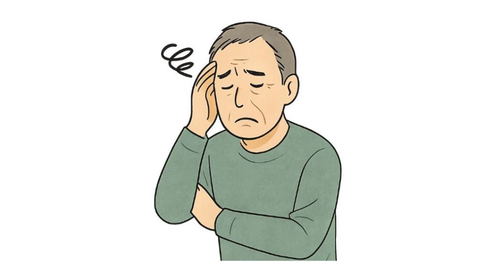 一人の高齢男性が何か問題を抱えている表情をしている