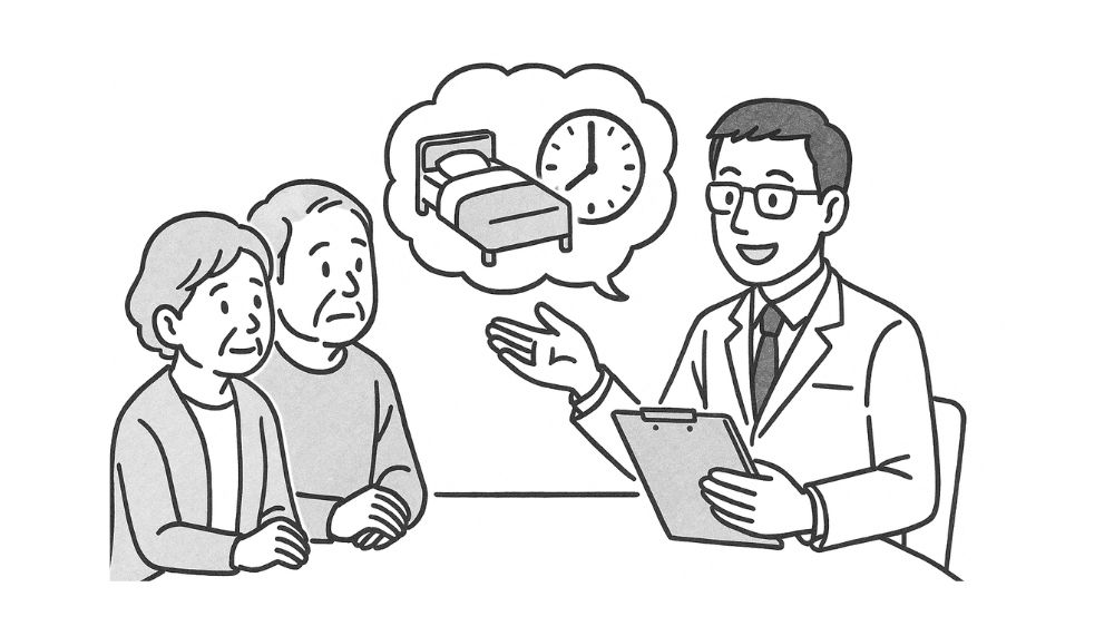 高齢者夫婦が睡眠のことを、専門家から説明を受けている