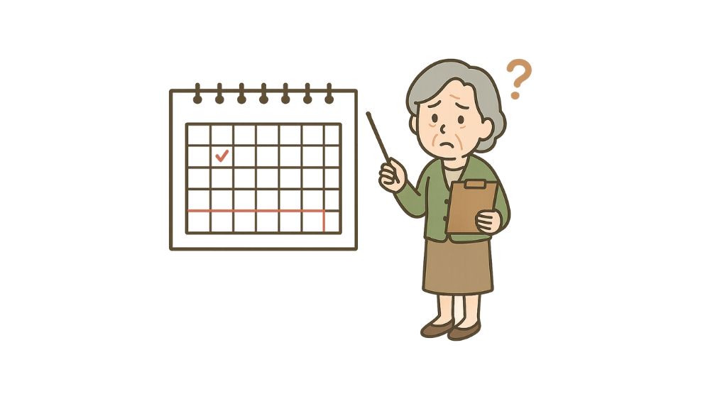 高齢女性がカレンダーを見ながら予定を考えている